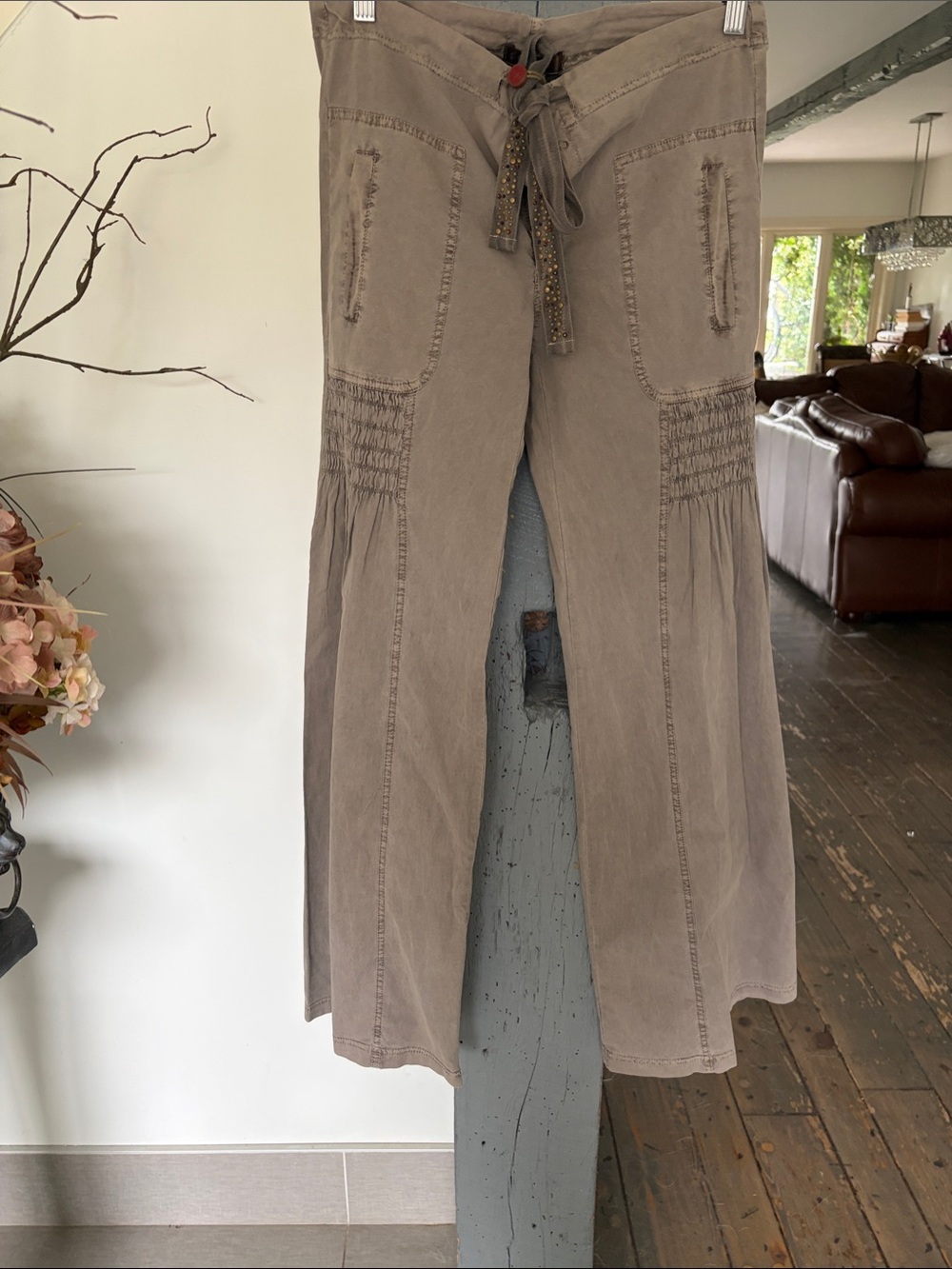 Women's Taupe Wide-Leg Drawstring Pants xcvi